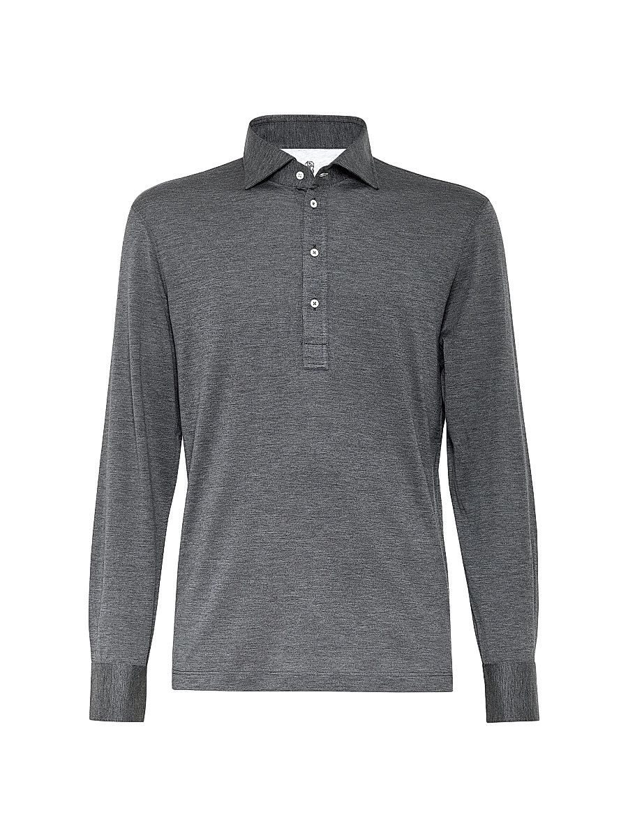 Men's Long Sleeve Polo Shirt with Shirt Style Collar - Dark Grey - Size XXXL