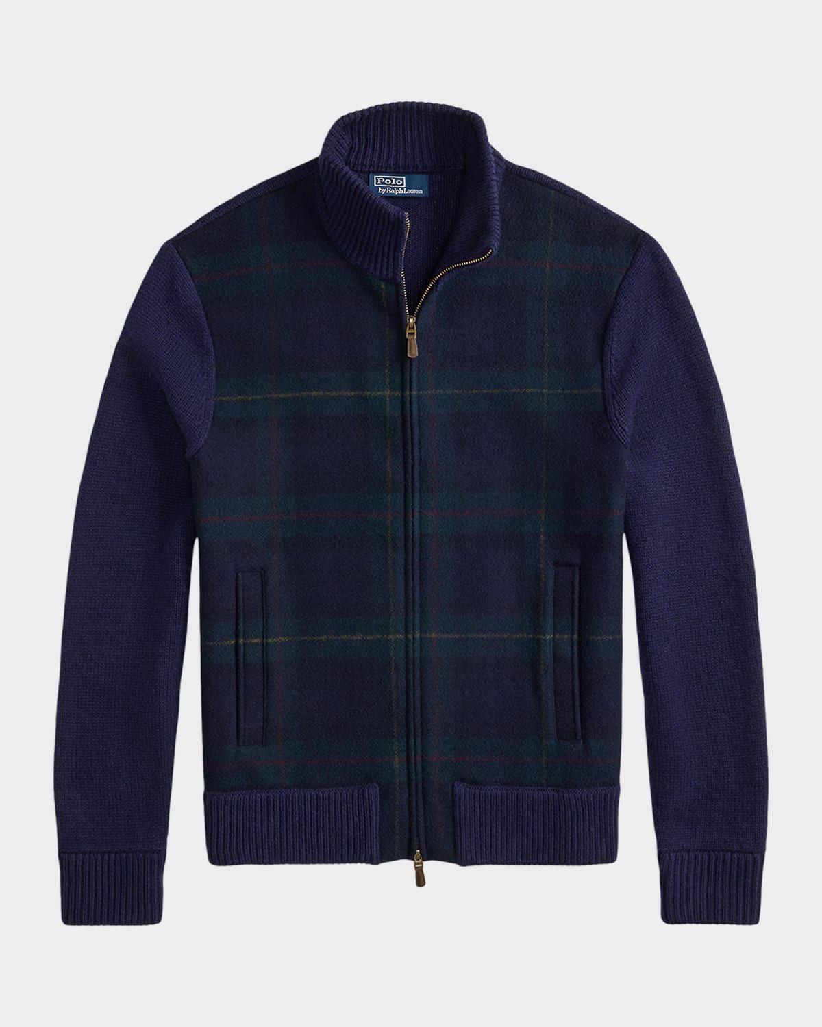 Men & apos;s Wool Tartan Knit Full-Zip Sweater