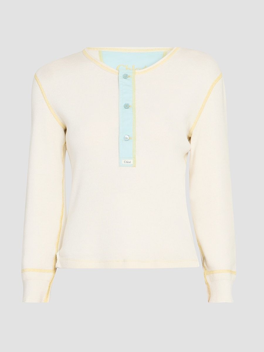 Women's Cotton Long-Sleeve Henley - Natural White - Size XS
