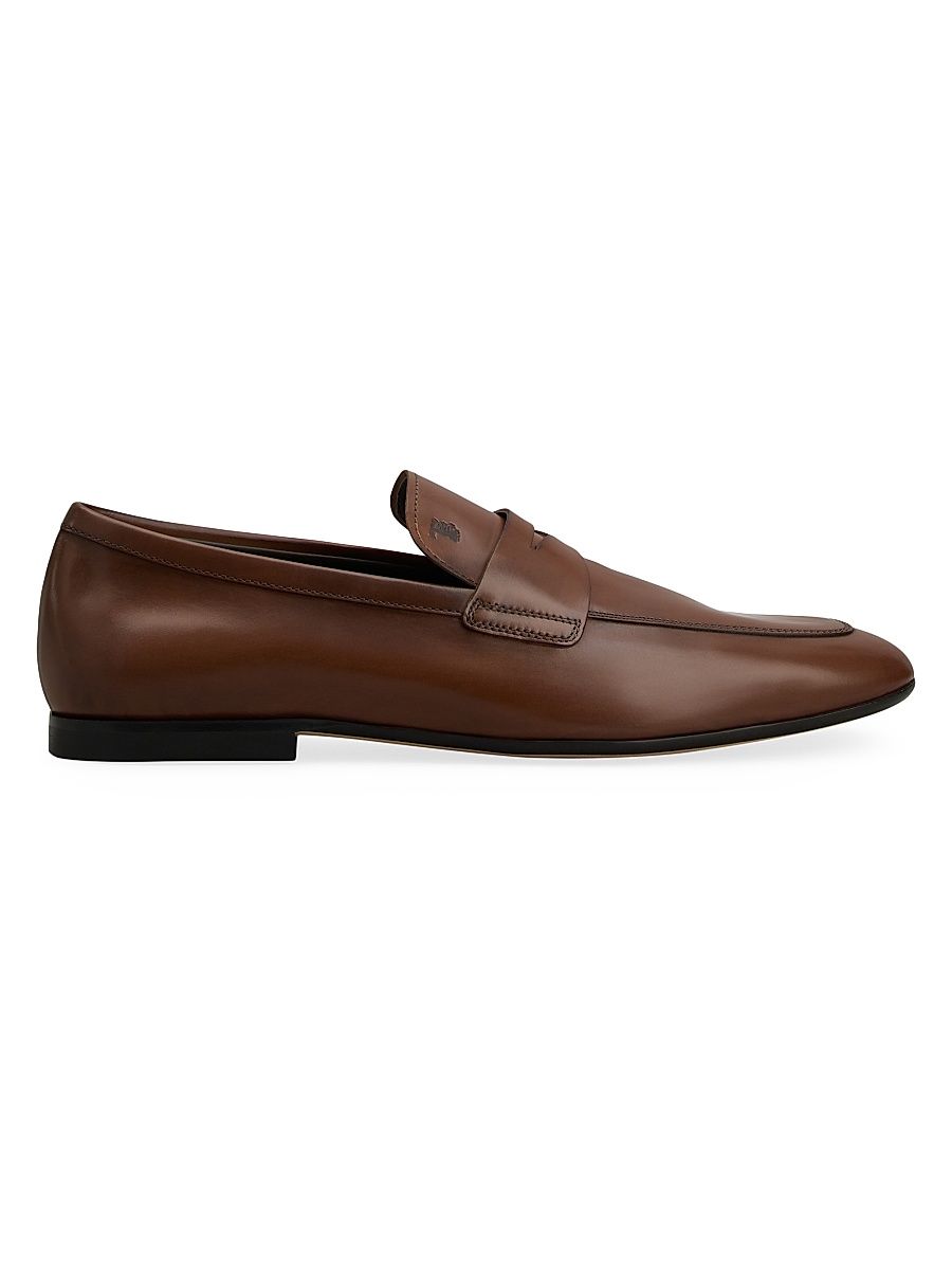 Men's Mocassino Cuoio Leather Penny Loafers - Teak - Size 12