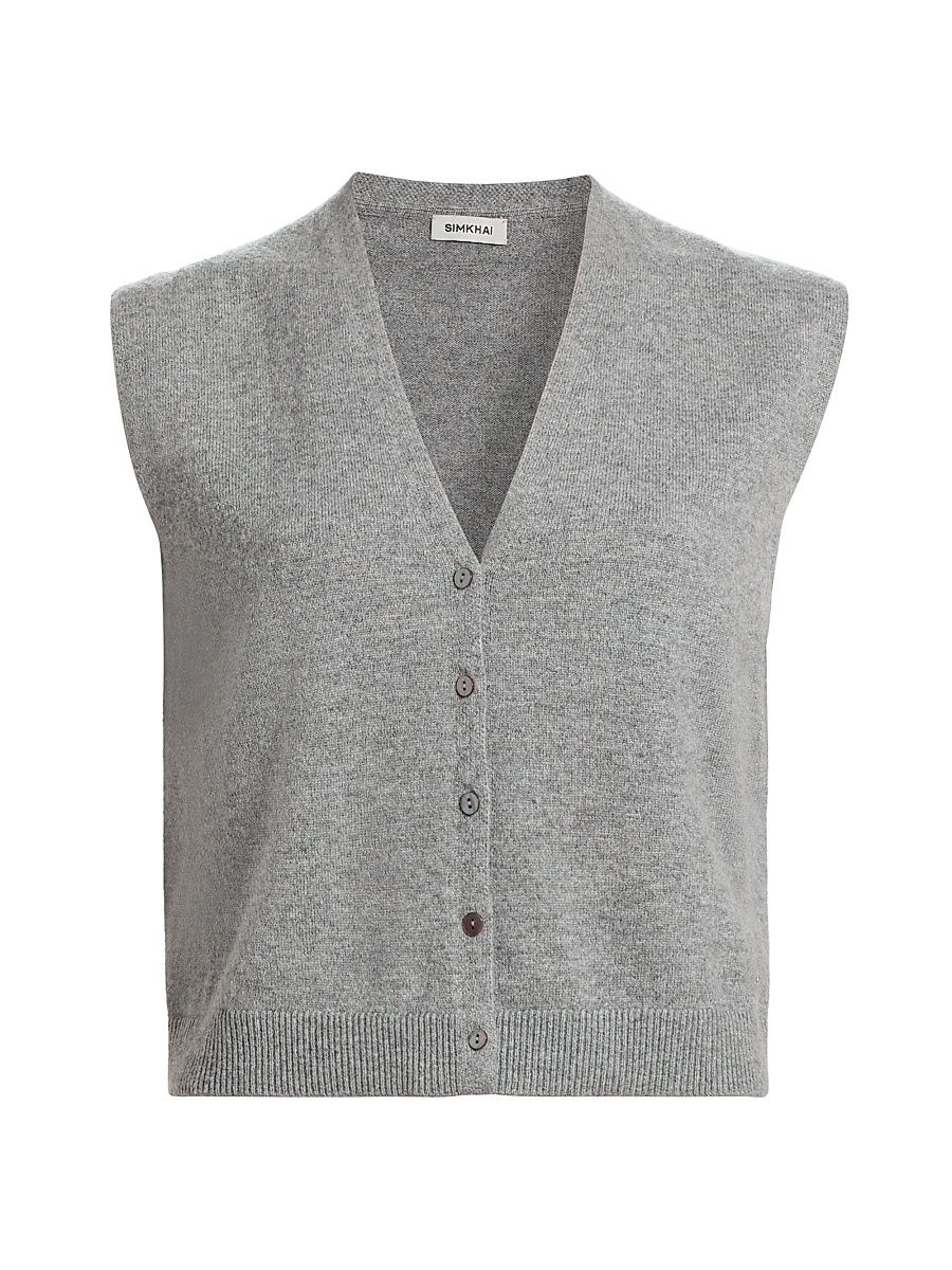 Women's Rozzi Cashmere Button-Front Vest - Nickel Melange - Size Small
