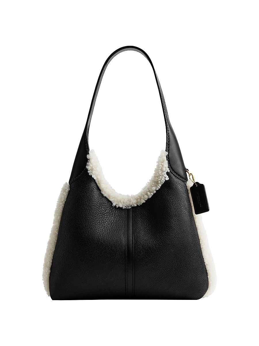 Women's Brooklyn Shearling-Trimmed Leather Shoulder Bag - Black Natural
