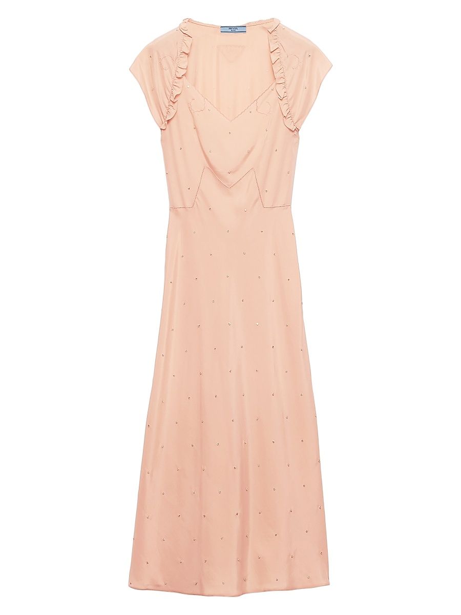 Women's Embroidered Vintage-Look Habutai Silk Dress - Orange - Size 8