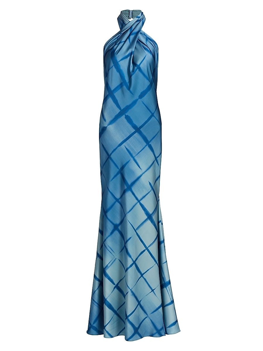 Women's Corinne Printed Satin Halter Gown - Batik - Size 16
