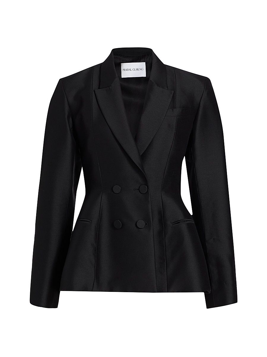 Women's Sculpted Silk-Wool Double-Breasted Blazer - Black - Size 8