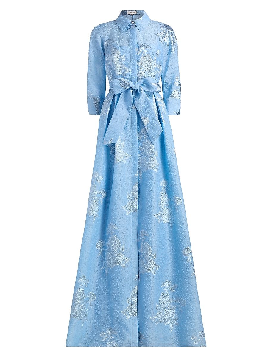 Women's Brocade Shirt Gown - Powder Blue Multi - Size 8