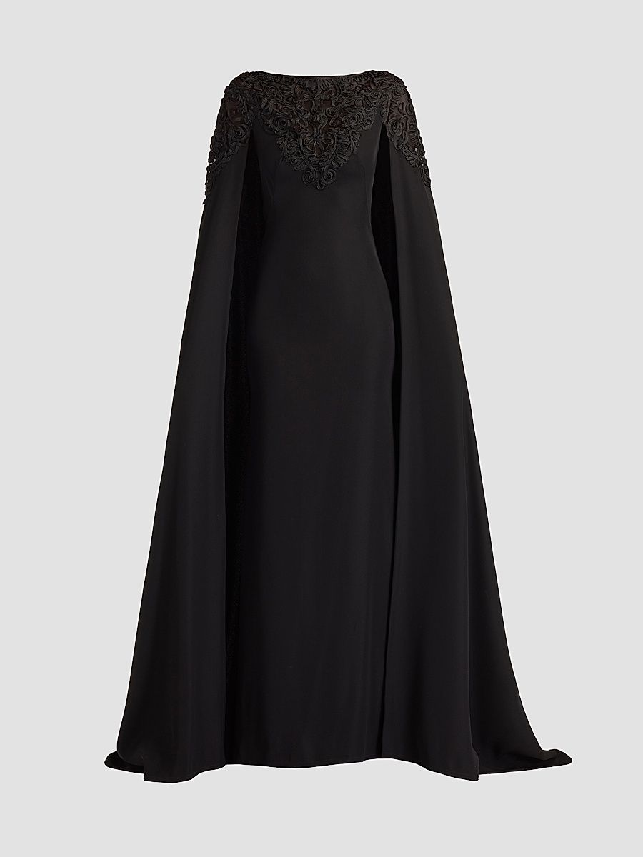 Women's Massaro Embroidered Cape Gown - Black - Size 16
