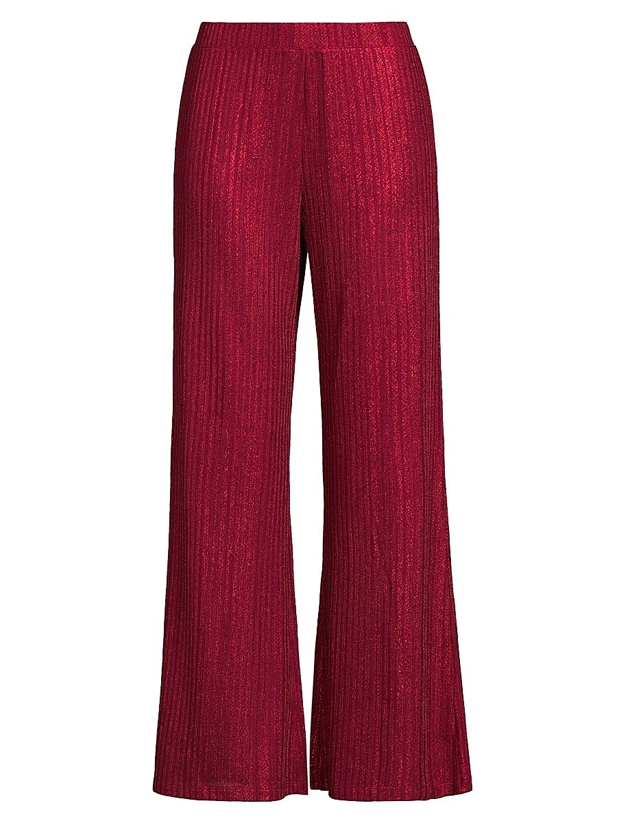 Women's Jenna Metallic Plissé Wide-Leg Pants - Savvy Red - Size Large
