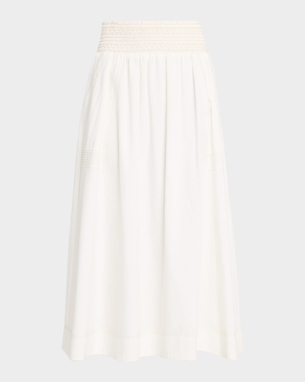 Galia Smocked Cotton Poplin Midi Skirt