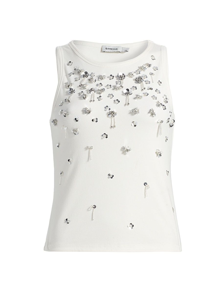 Women's Alistair Embellished Crewneck Tank - White - Size XS