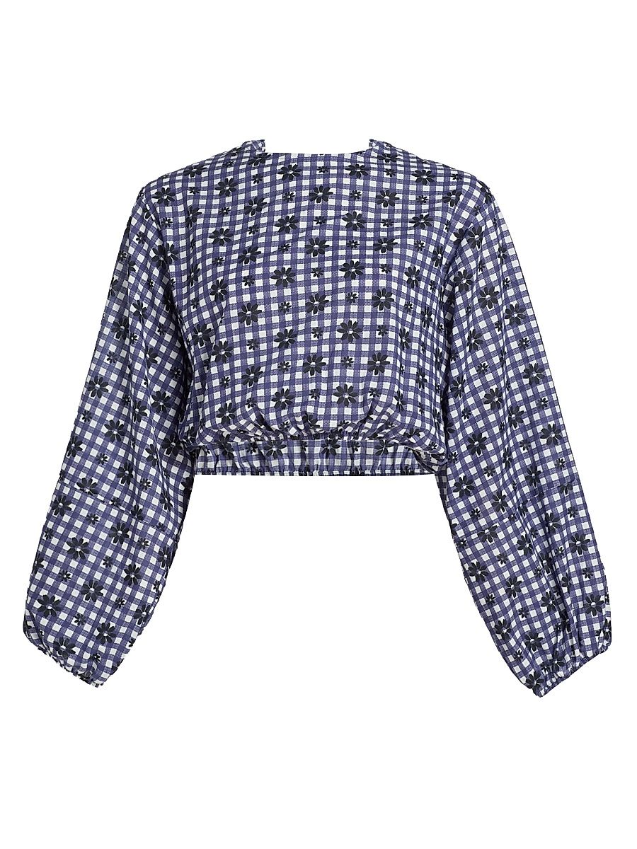 Women's Isla Floral/Gingham Cotton Crop Top - Gingham Daisy - Size XL