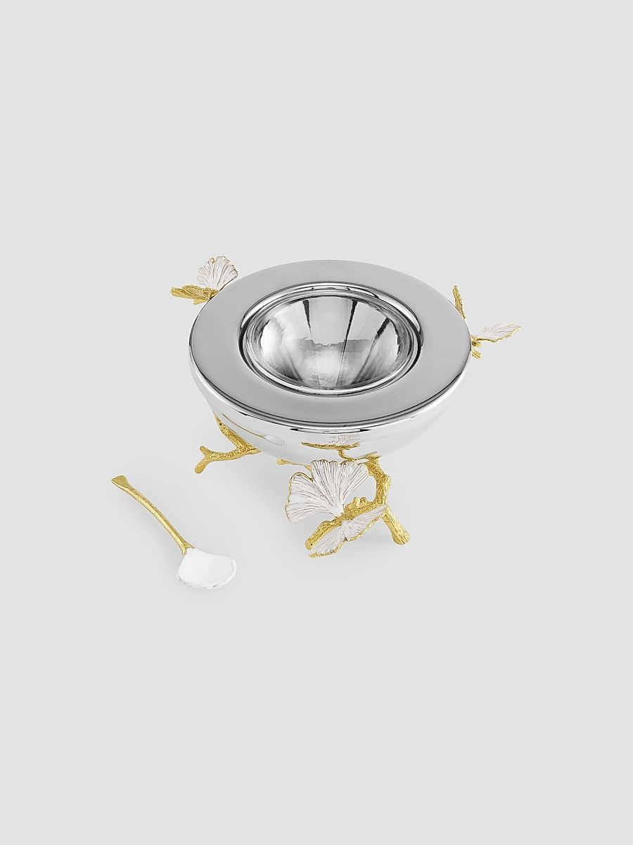 Michael Aram Butterfly Ginkgo Gold Caviar Dish & Spoon Set