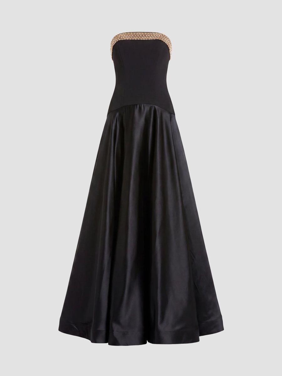 Mac Duggal Women's Beaded-Trim Crepe-Satin Drop-Waist Gown - Black - Size 16