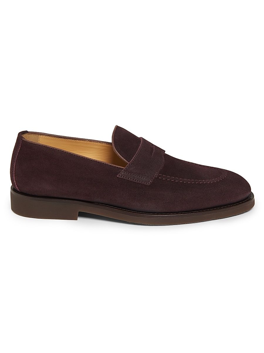 Men's Suede Topstitched Loafers - Burgundy - Size 6