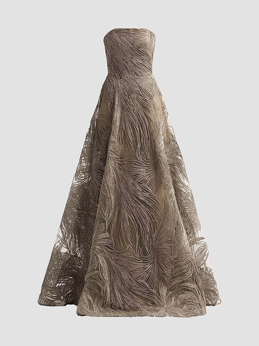 Women's Raffia Strapless Gown - Stone Grey - Size 4
