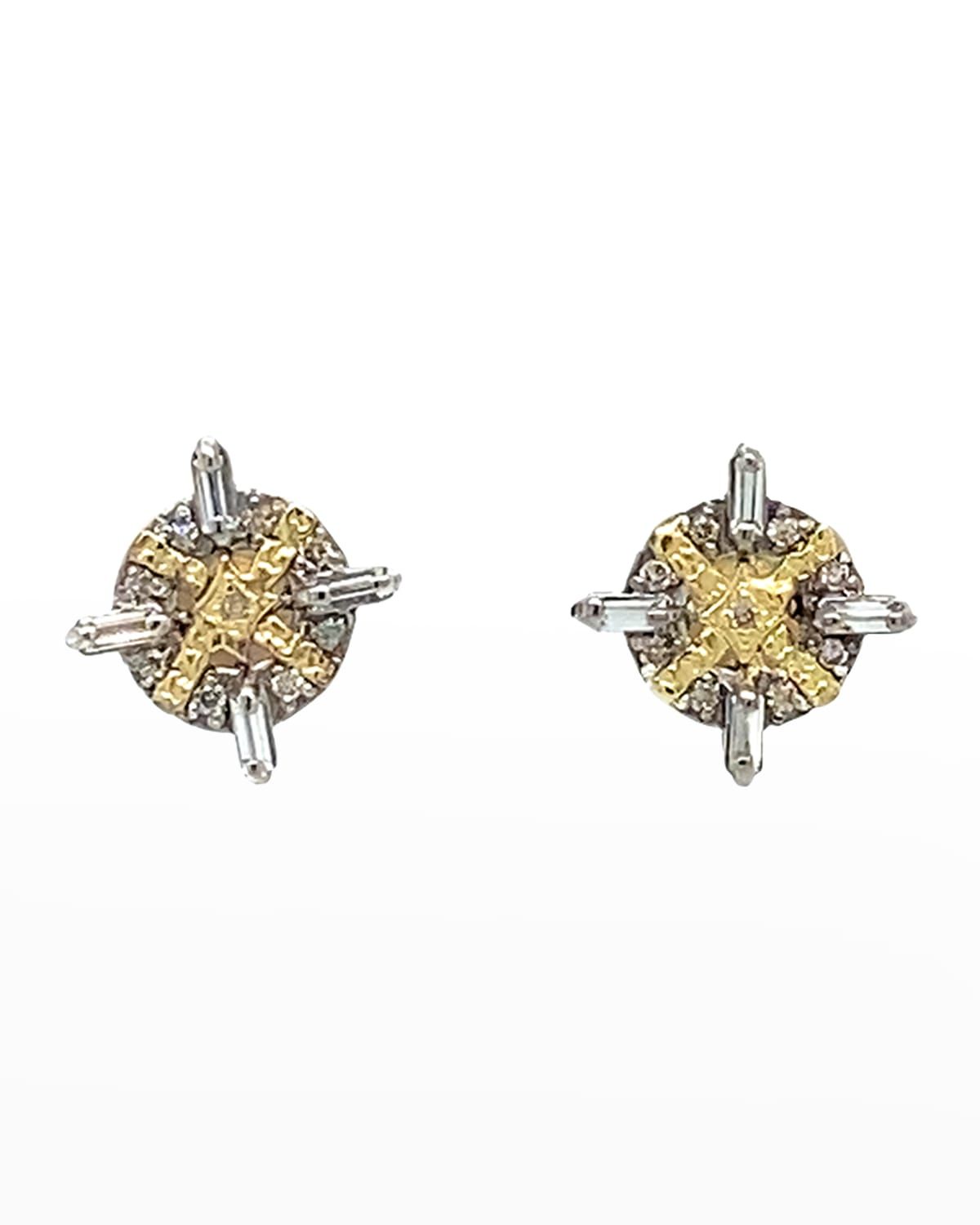 Old World Diamond and Sapphire Baguette Stud Earrings