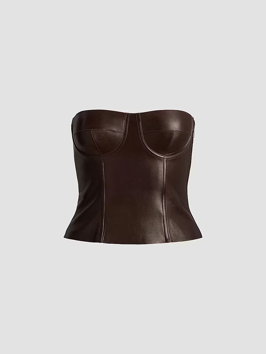 Ralph Lauren Collection Women's Carolin Leather Bustier Top - Brown - Size 8