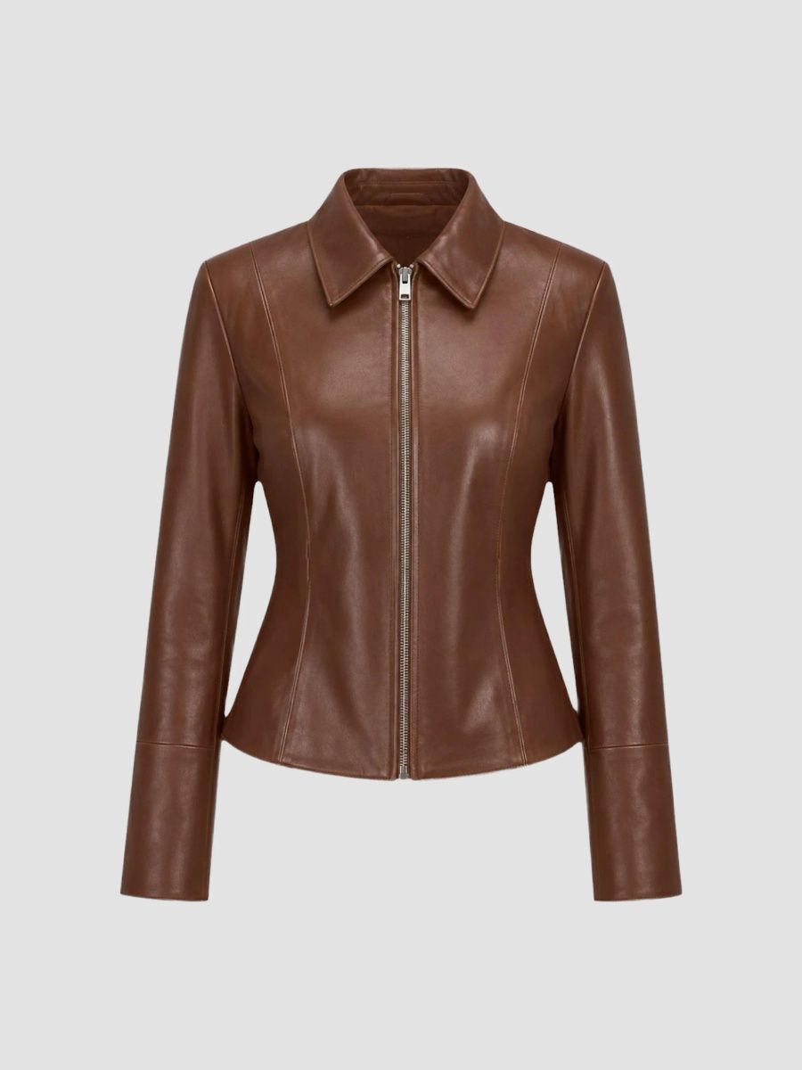 Lamarque Women's Oceana Fitted Leather Jacket - Luggage - Size Large