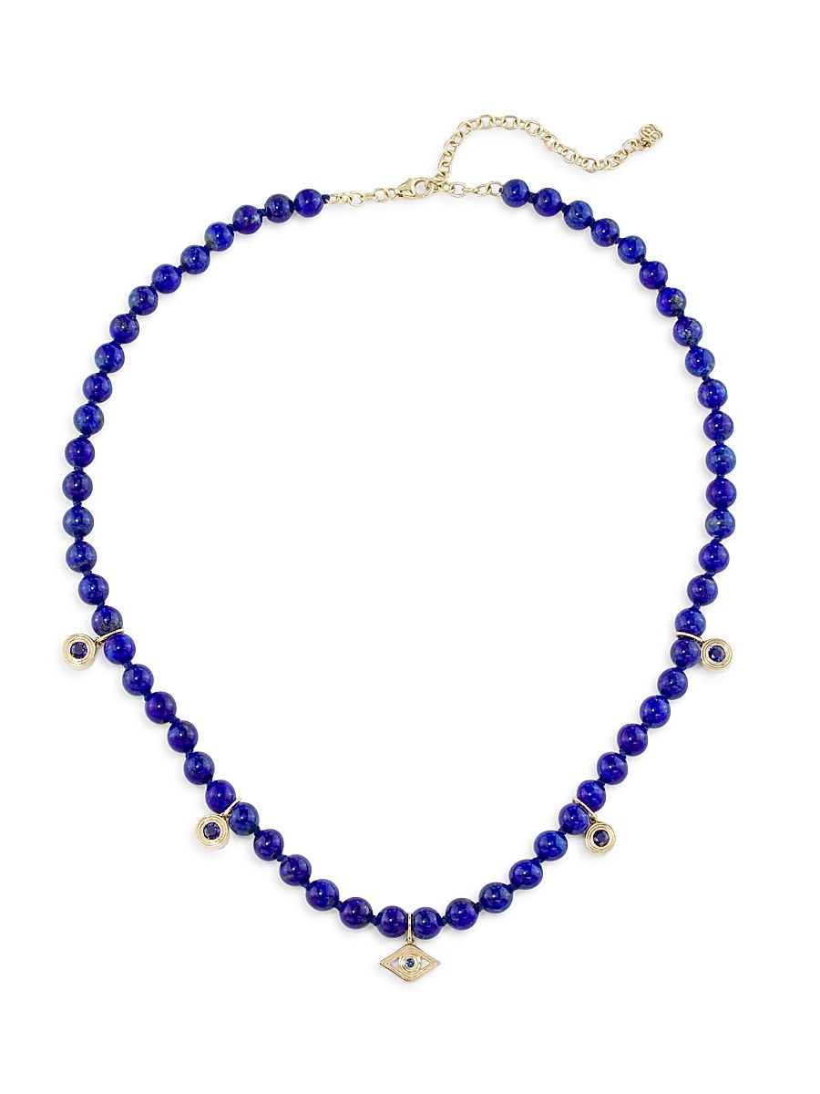 Women's 14K Yellow Gold, Lapis Lazuli & Blue Sapphire Evil Eye Charm Necklace - Sapphire