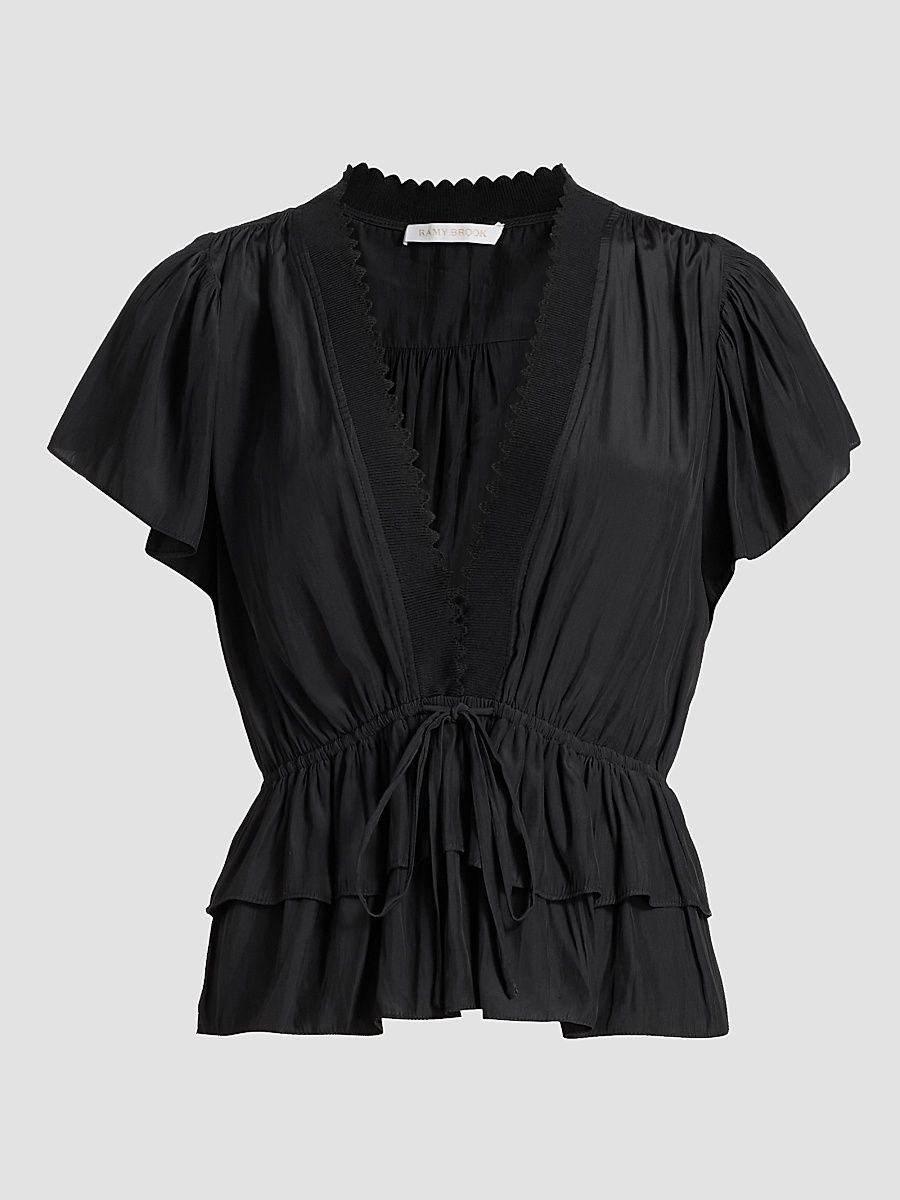 Women's Emberly Chiffon Tiered Blouse - Black - Size Large