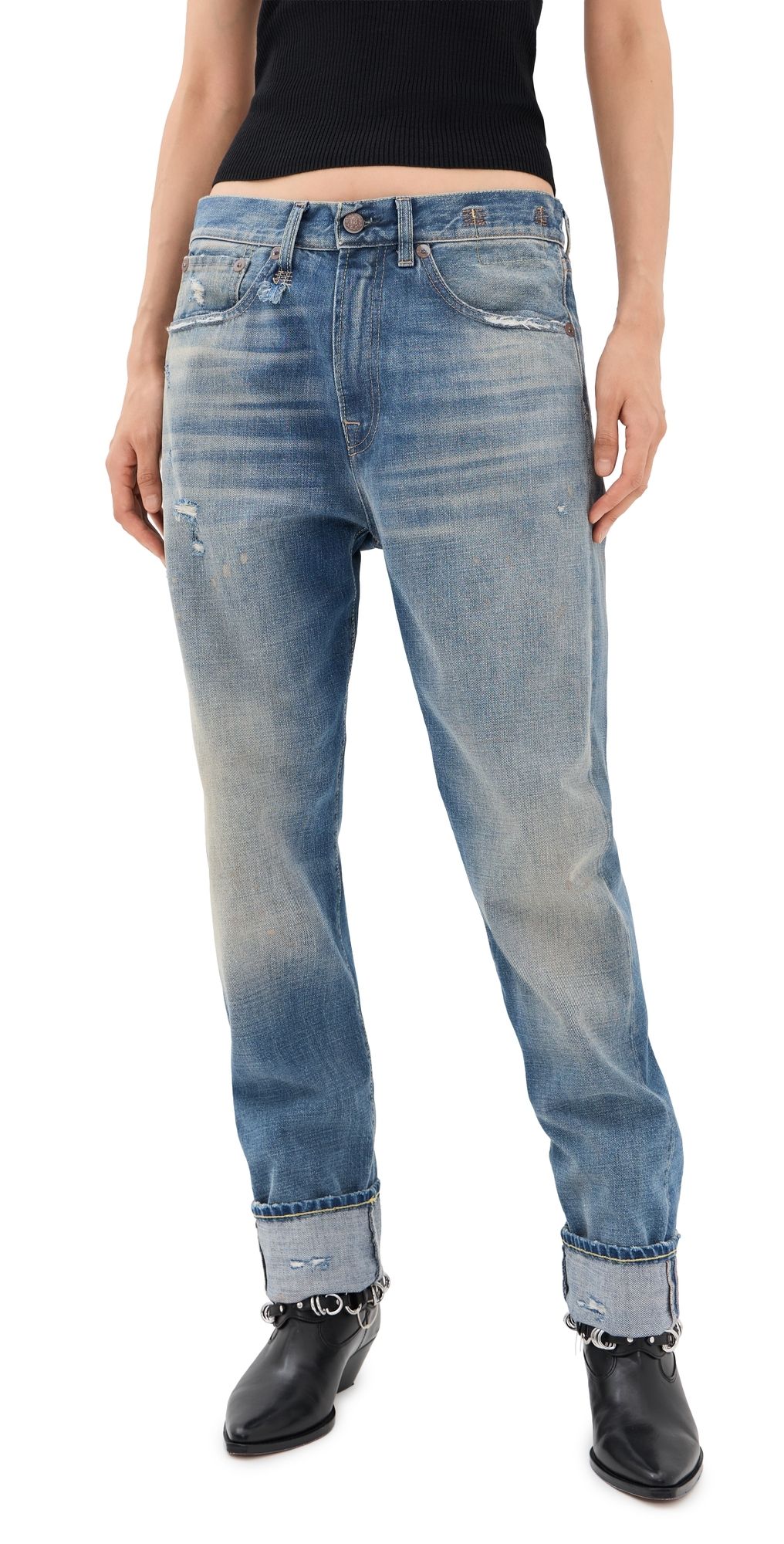 R13 Cuffed BF Jeans Hackney Blue 30