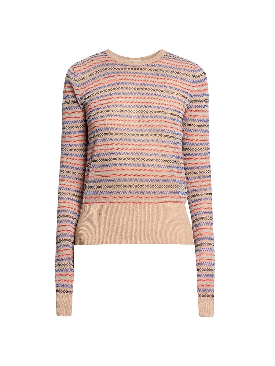 Women's Fair-Isle-Inspired Cotton-Blend Top - Burgundy - Size XS