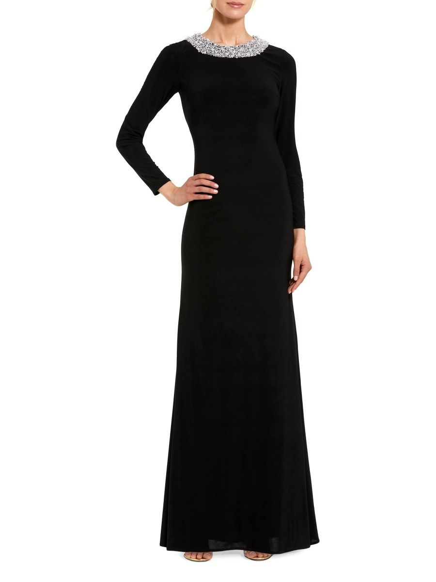Mac Duggal Women's Beaded Jersey Long-Sleeve Gown - Black - Size Small
