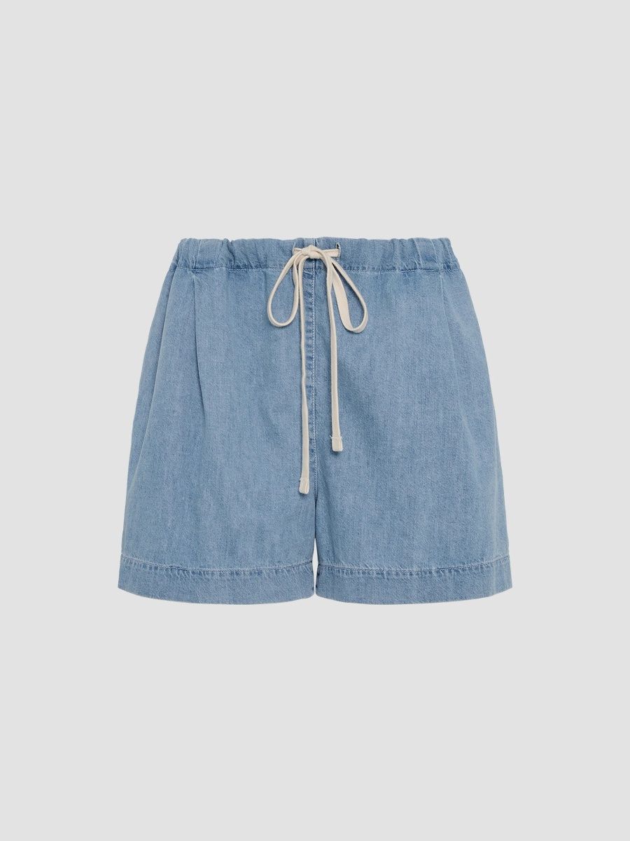 Another Tomorrow Women's Chambray Drawcord Shorts - Light Blue Wash - Size Large