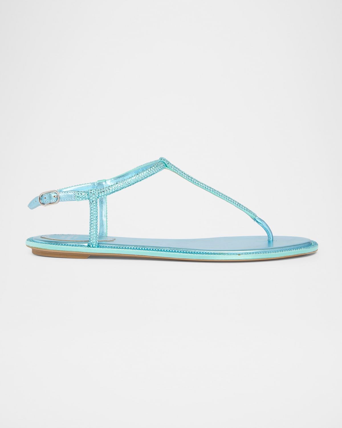 Diana Crystal Metallic Leather T-Strap Flat Sandals