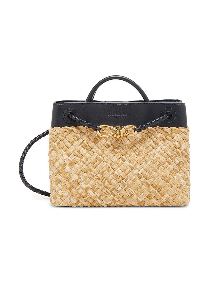 Women's Andiamo Small Leather & Raffia Top Handle Bag - Natural