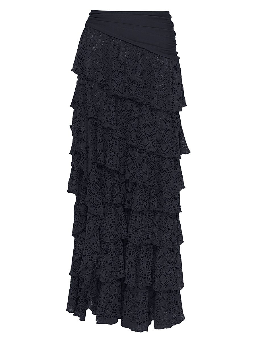 Women's Martina Ruffle Maxi Cover-Up Skirt - Black - Size XL