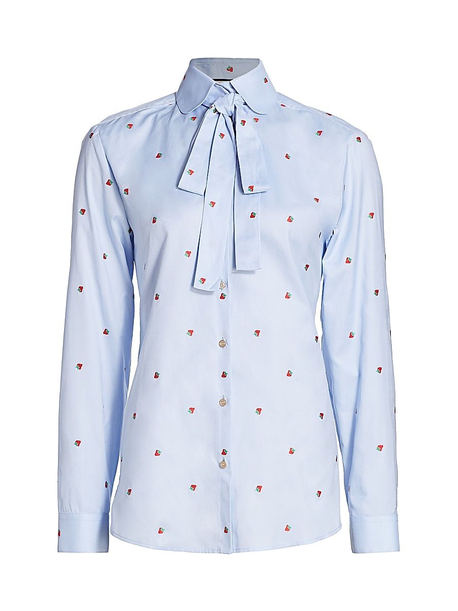 Women's Strawberry Oxford Blouse with Removable Neck Tie - Azure Red Mc - Size 8