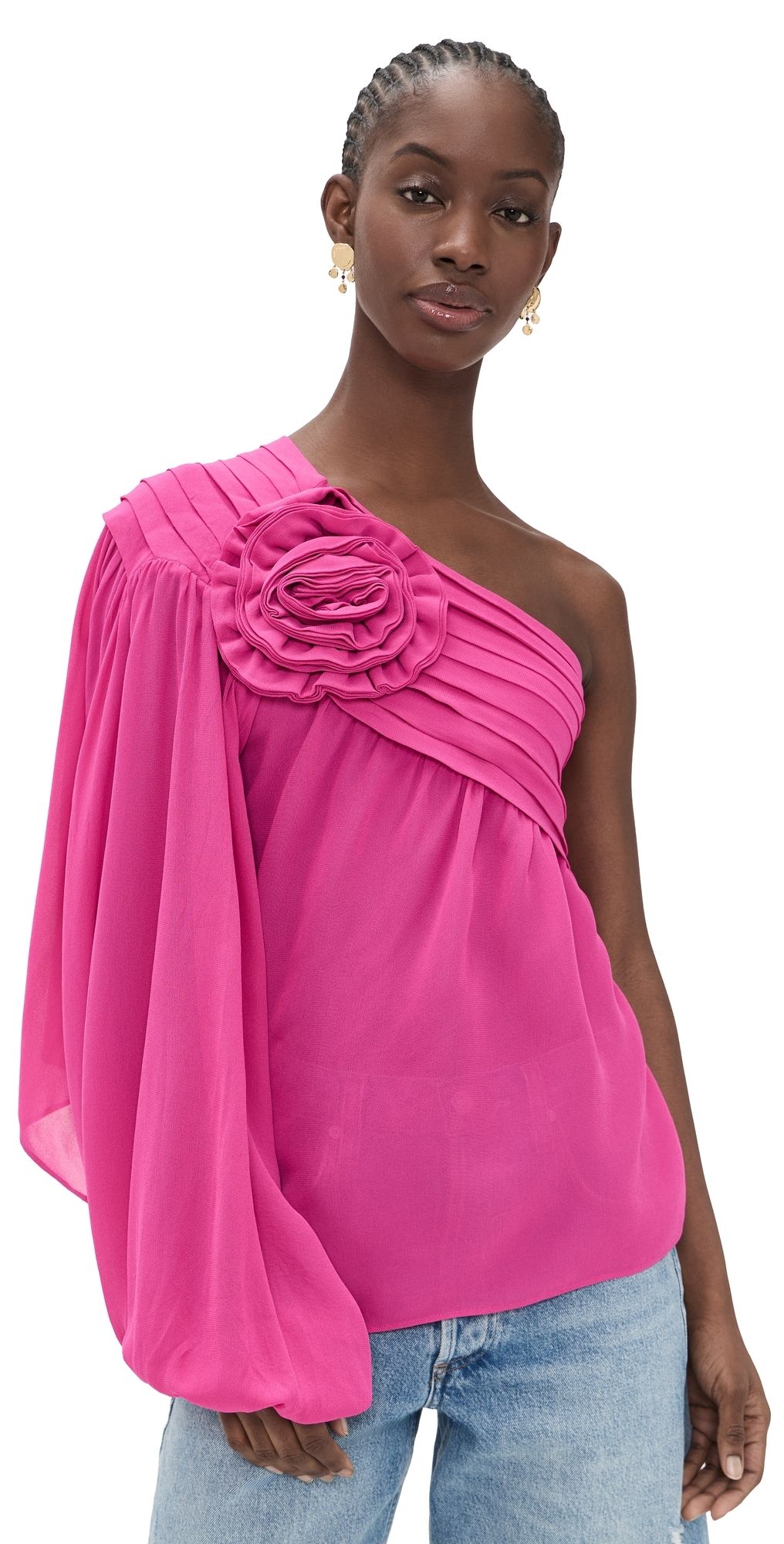 FARM Rio Pink Rose One Shoulder Blouse Pink S
