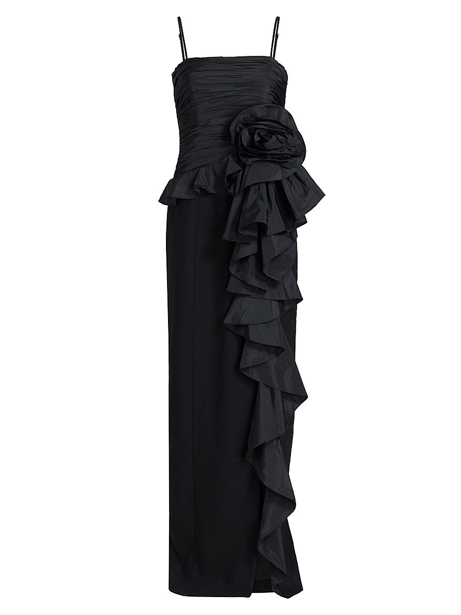Women's Liora Ruched Floral-Embellished Gown - Black - Size 16