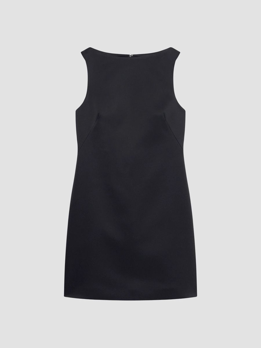 Theory Women's Boatneck Bonded Satin Mini Dress - Black - Size 12