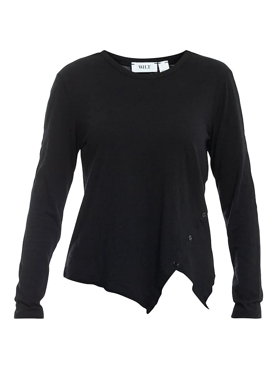 Women's Long Sleeve with Asymmetrical Hem - Black - Size Large