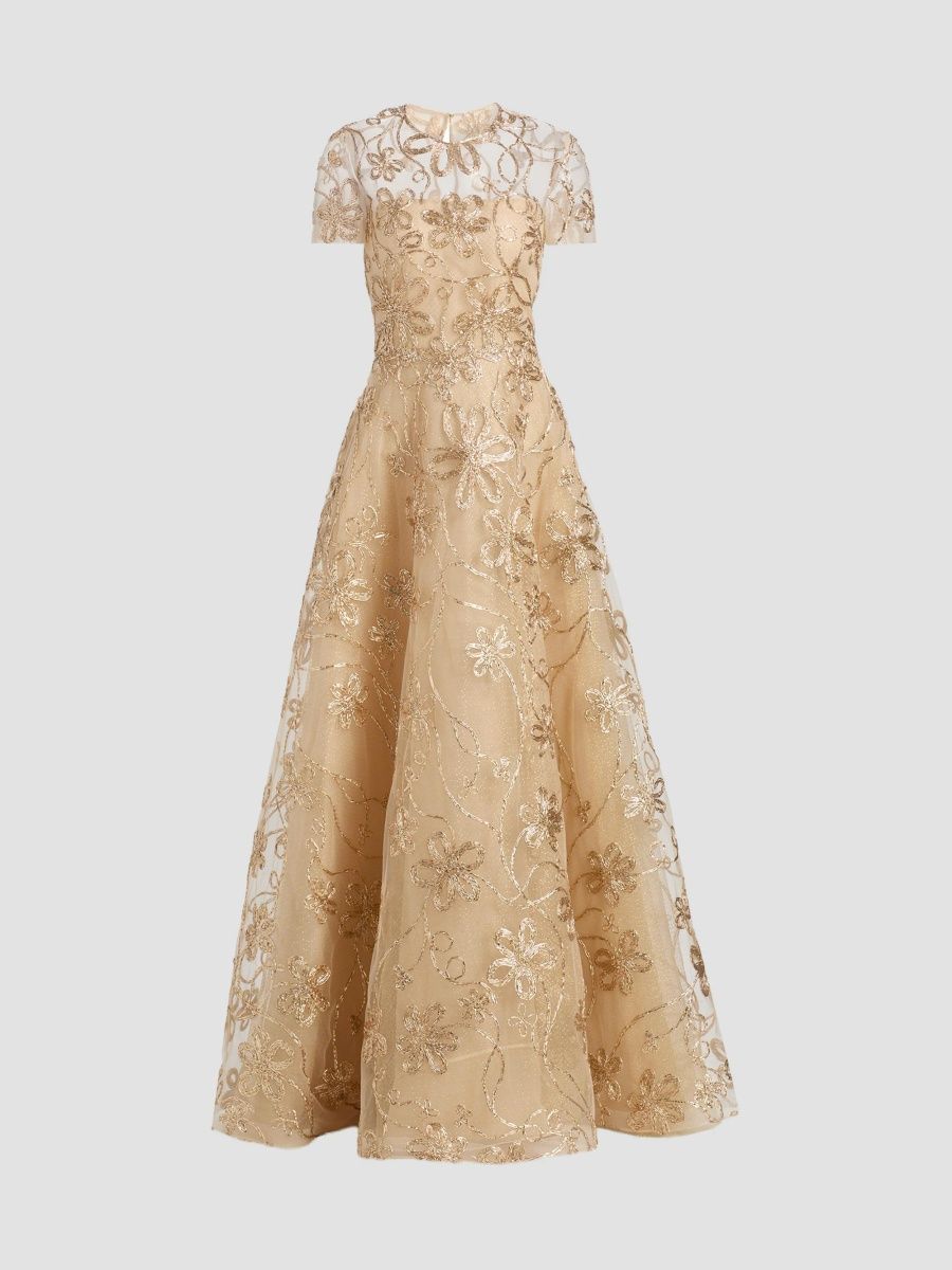 Naeem Khan Women's Glitter Embroidered Ball Gown - Brown Gold - Size 0
