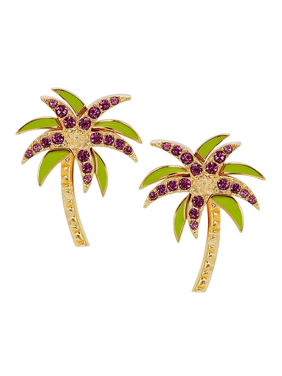Women's Goldtone, Glass Crystal & Enamel Palm Tree Stud Earrings - Versace Gold Purple Green