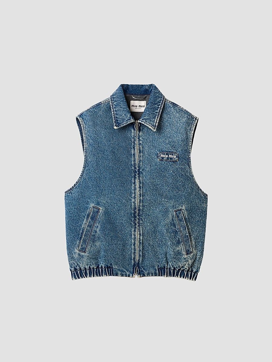 Miu Miu Women's Washed Denim Vest - Blue - Size 2