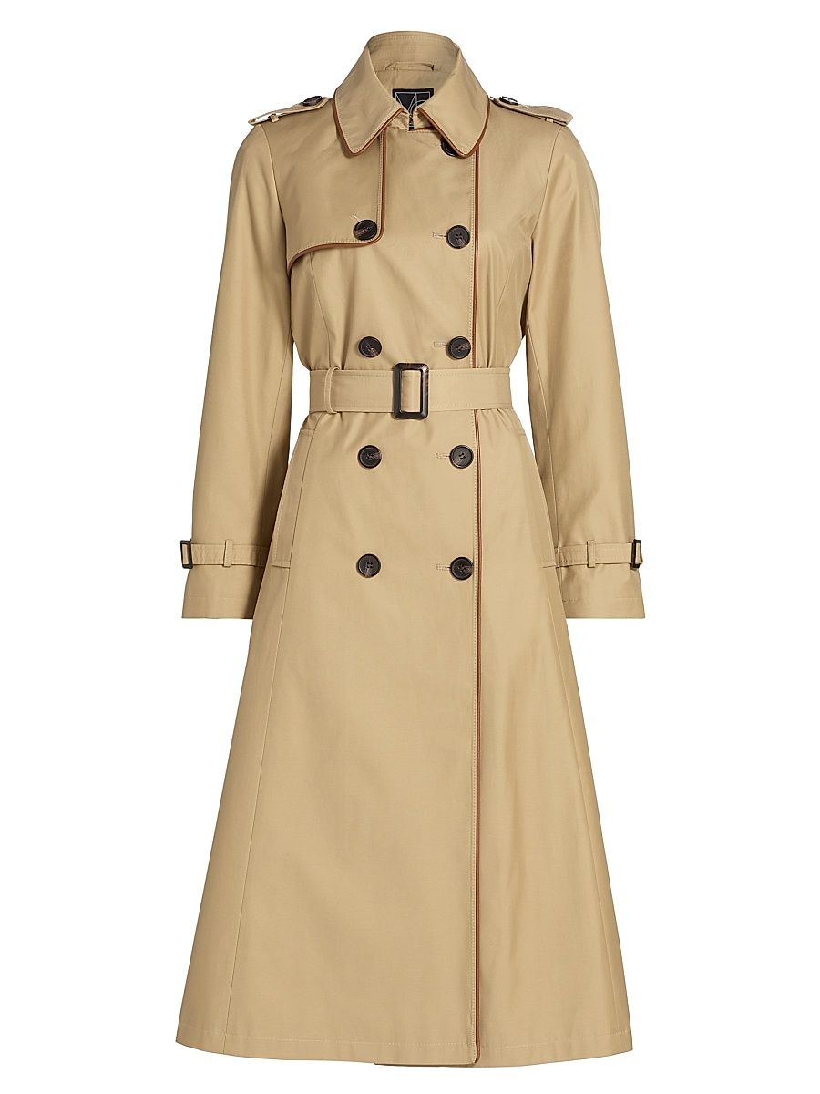 Women's Faux Leather Trim Trench Coat - Birch Tan - Size XL