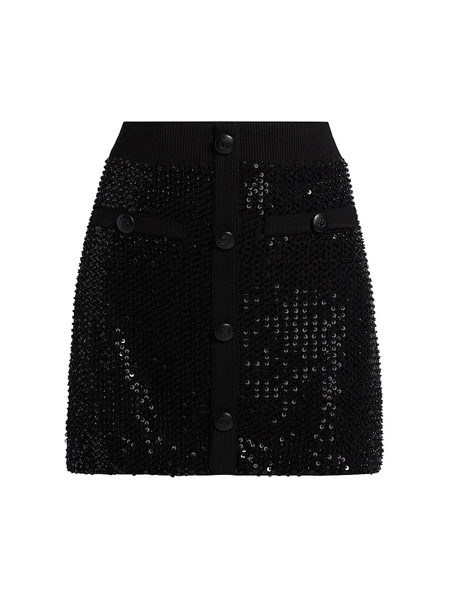 Women's Ashley Sequined Miniskirt - Black Beaded Mesh - Size 16