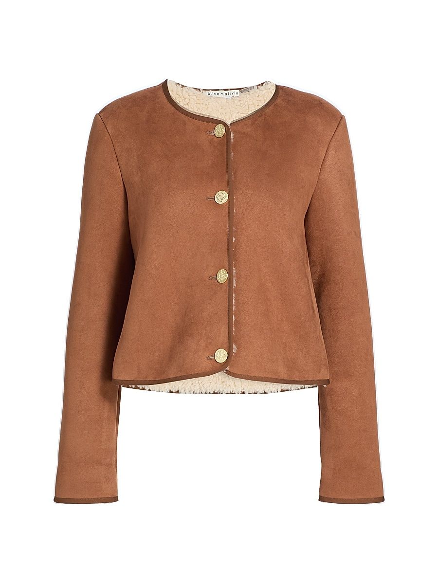 Women's Alma Faux-Suede Teddy Jacket - Off White Camel - Size Large