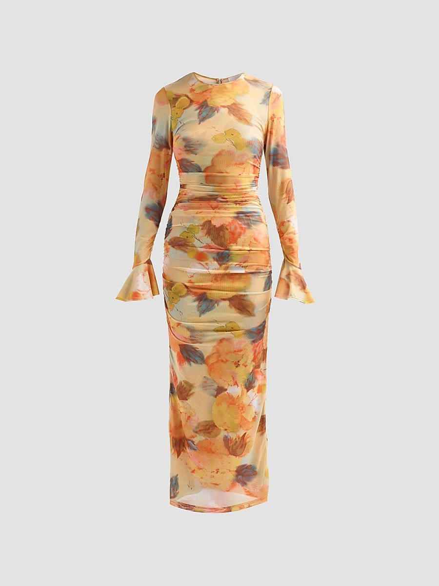 Women's Neriah Watercolor Floral Midi-Dress - Smoke Sand Multi - Size 16