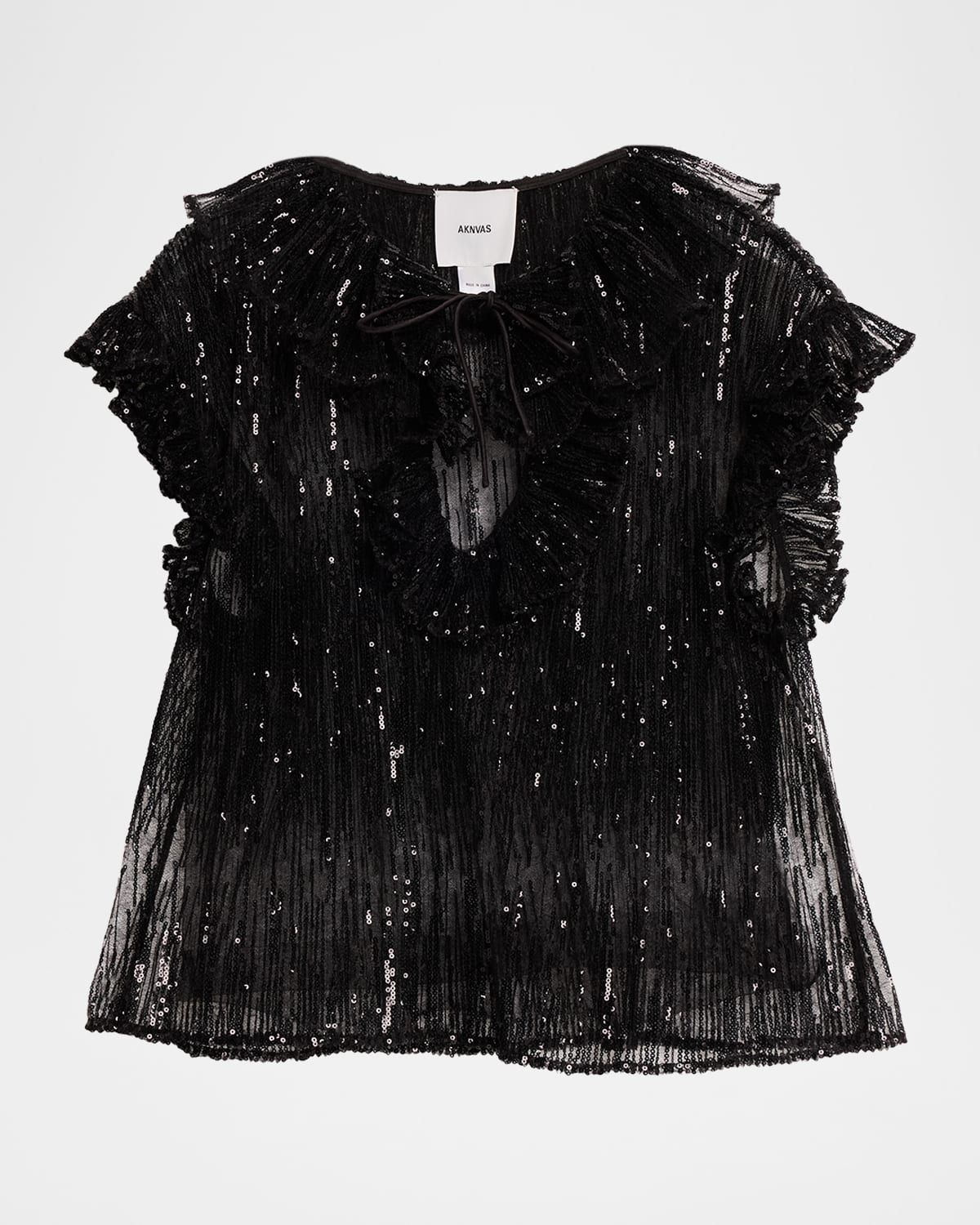 Este Sequined Ruffle Tulle Top