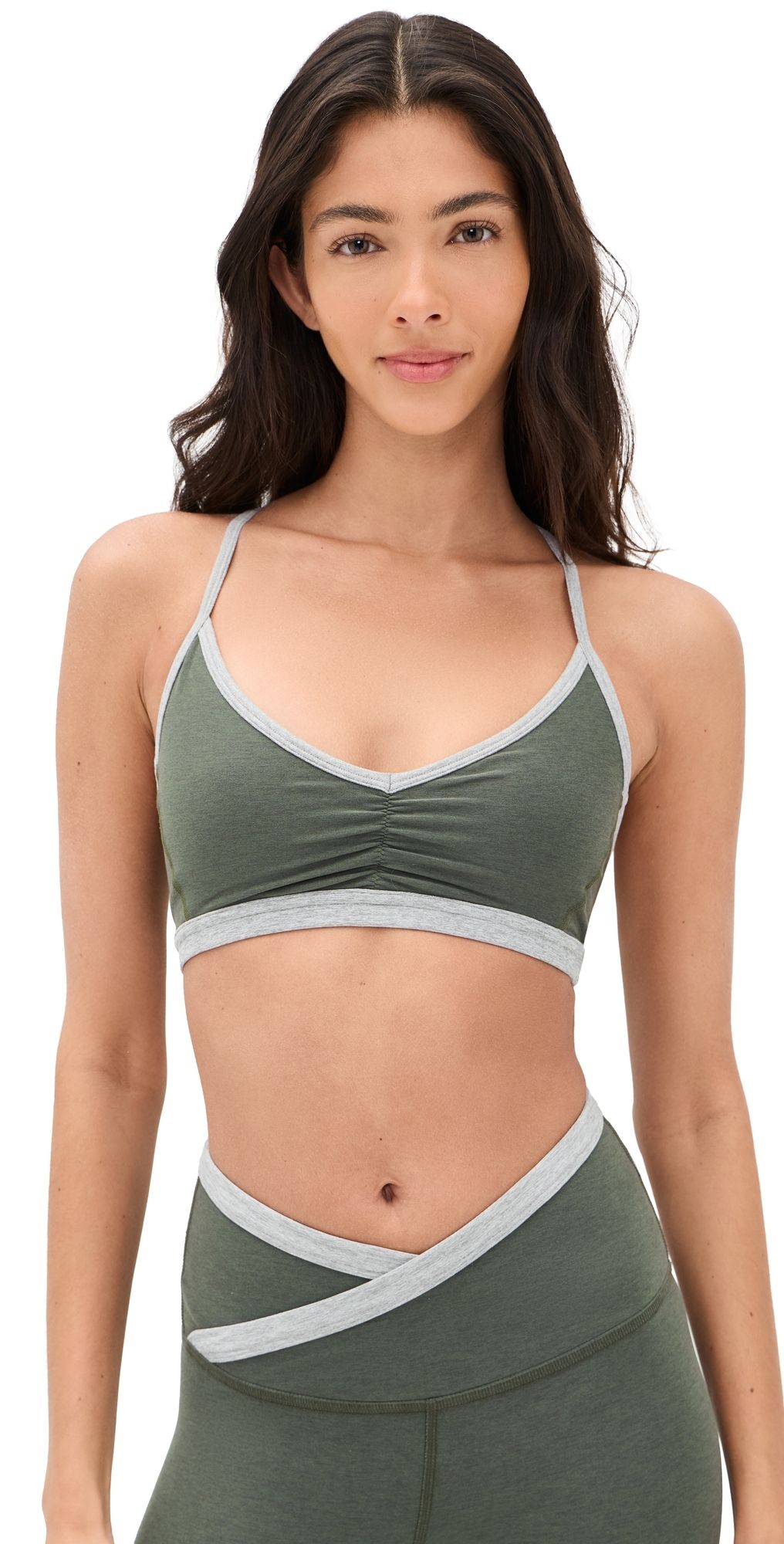 Beyond Yoga Outlines Strappy Bra Dusty Forest Heather M
