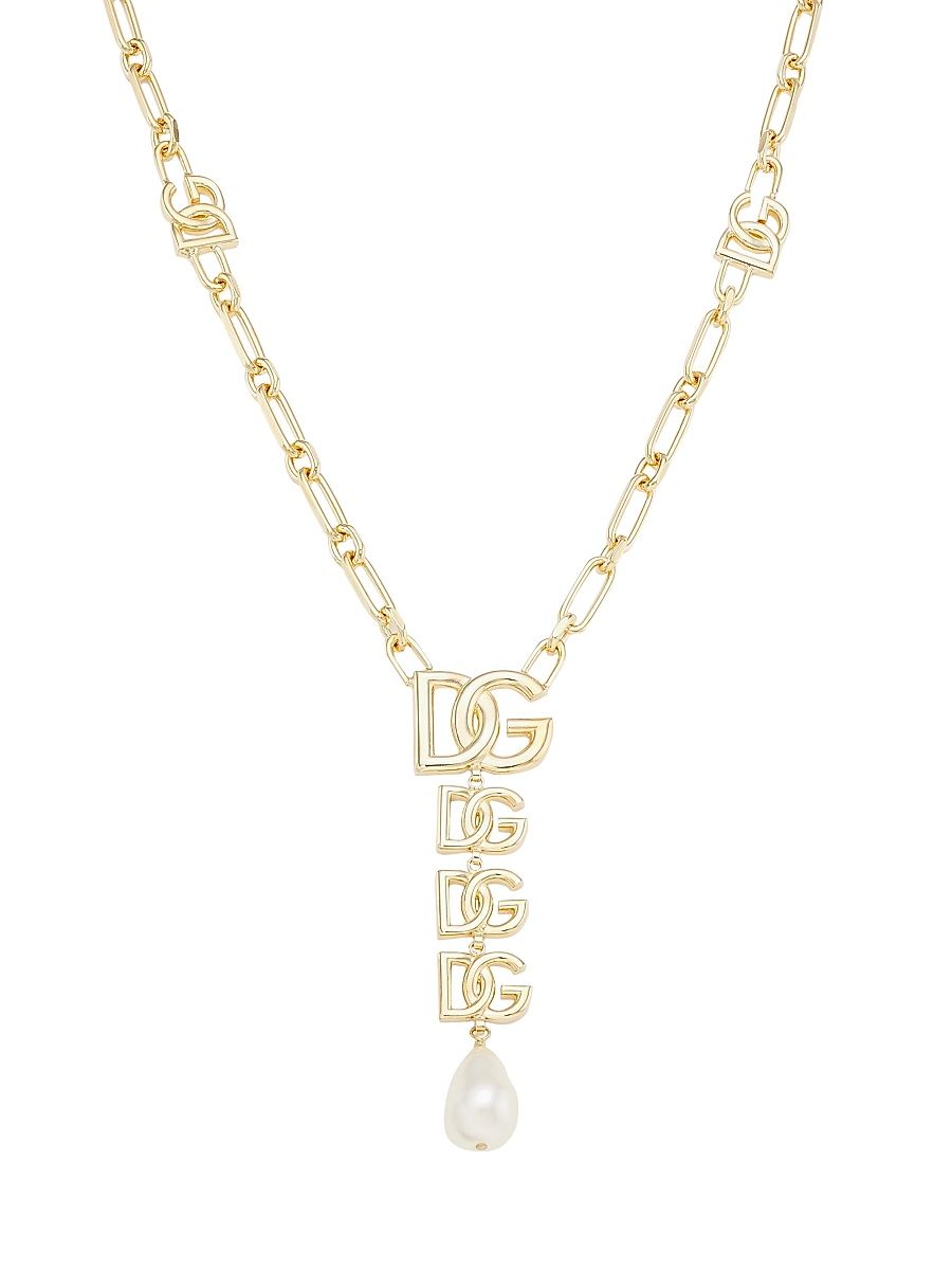 Women's Goldtone & Glass Pearl Monogram Pendant Necklace - Gold