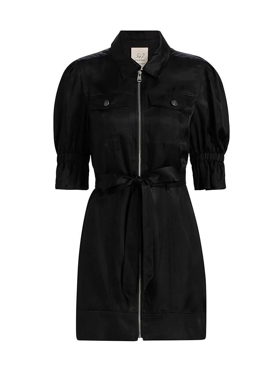 Women's Holly Satin Puff-Sleeve Minidress - Black - Size 14