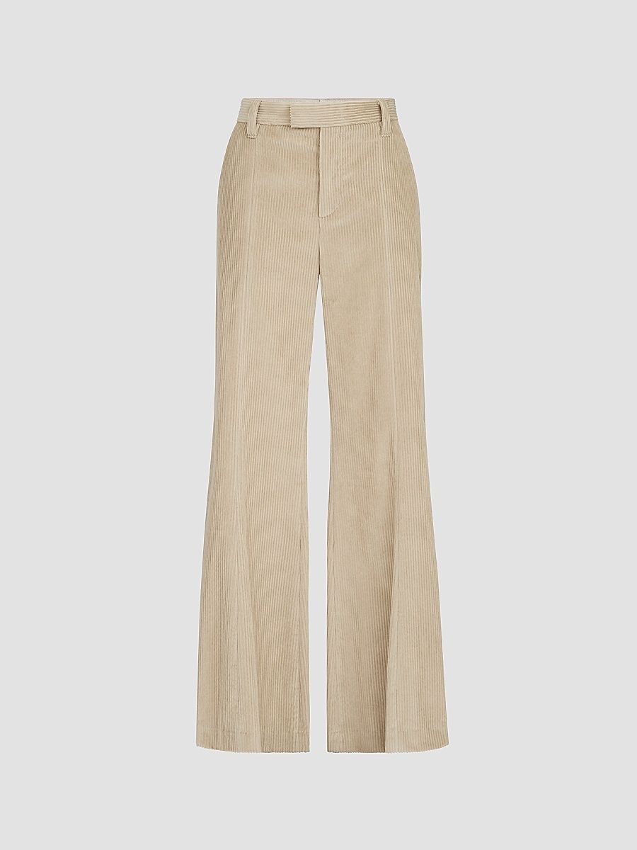 Women's Cotton Corduroy Wide Flare Trousers - Cream - Size 4