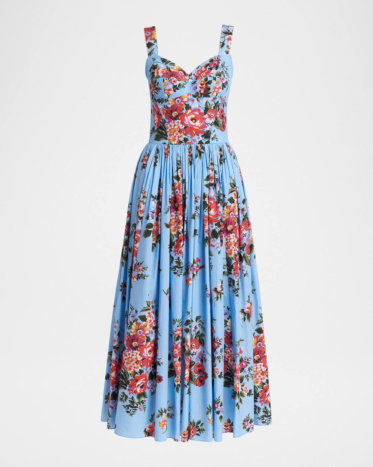 Floral Cotton Poplin Corset Midi Dress