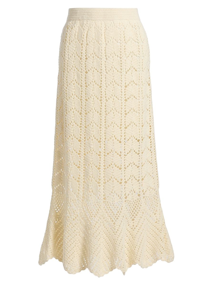 Women's Awaken Lace Crochet Cotton Midi-Skirt - Cream - Size 10